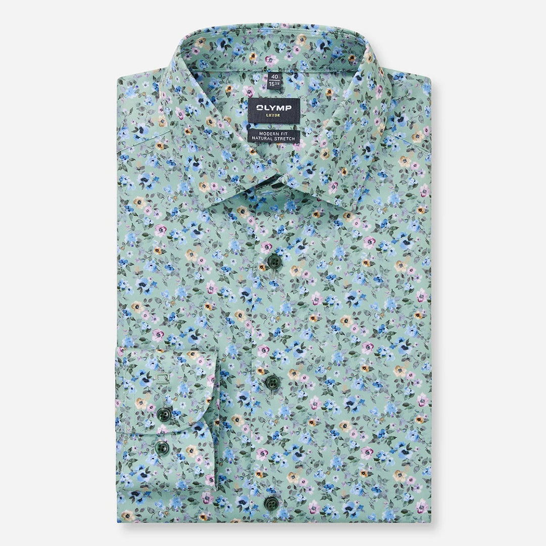 Olymp Luxor Green Floral long sleeve shirt at BAKS