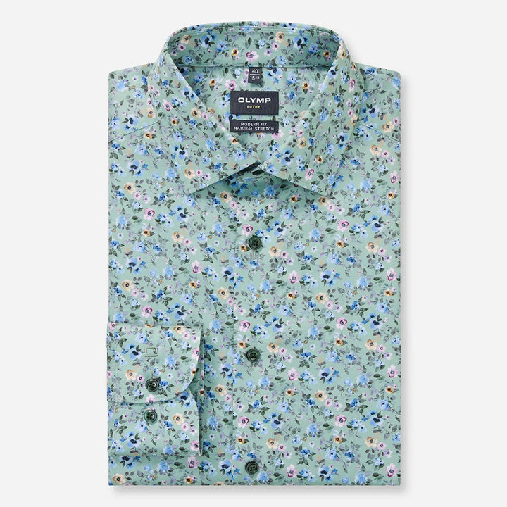 Olymp Luxor Green Floral long sleeve shirt at BAKS