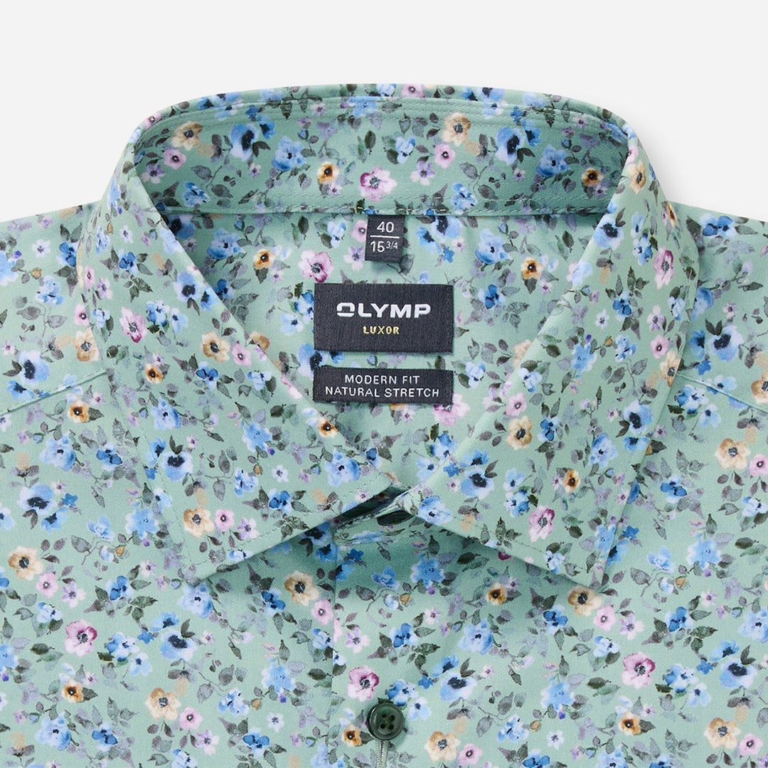 Olymp Luxor Green Floral long sleeve shirt at BAKS