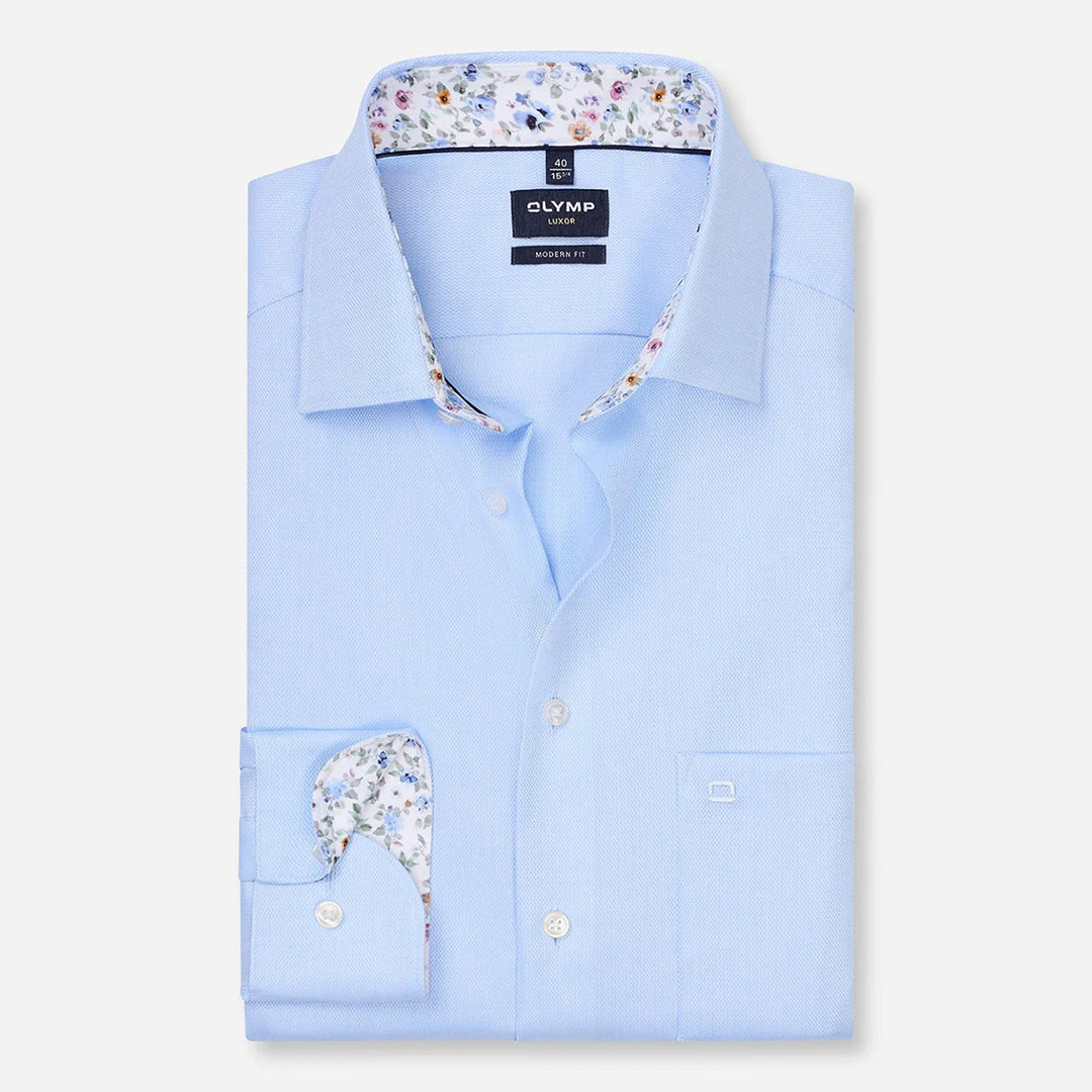 Olymp Luxor Light Blue long sleeve shirt at BAKS