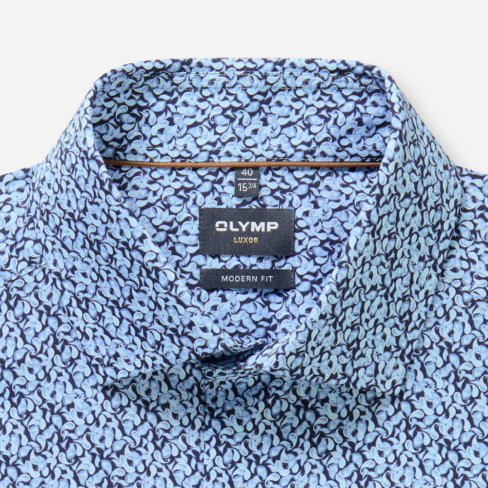 Olymp Luxor Marine Navy Print long sleeve shirt at BAKS