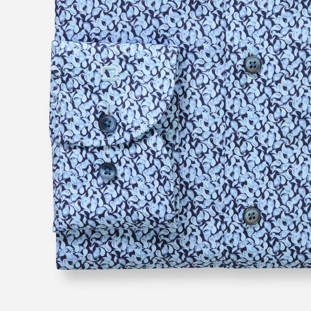 Olymp Luxor Marine Navy Print long sleeve shirt at BAKS