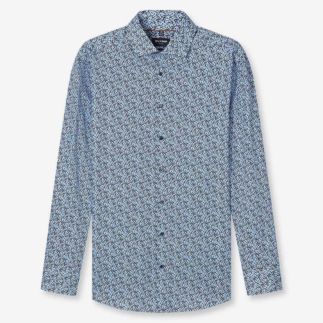 Olymp Luxor Marine Navy Print long sleeve shirt at BAKS