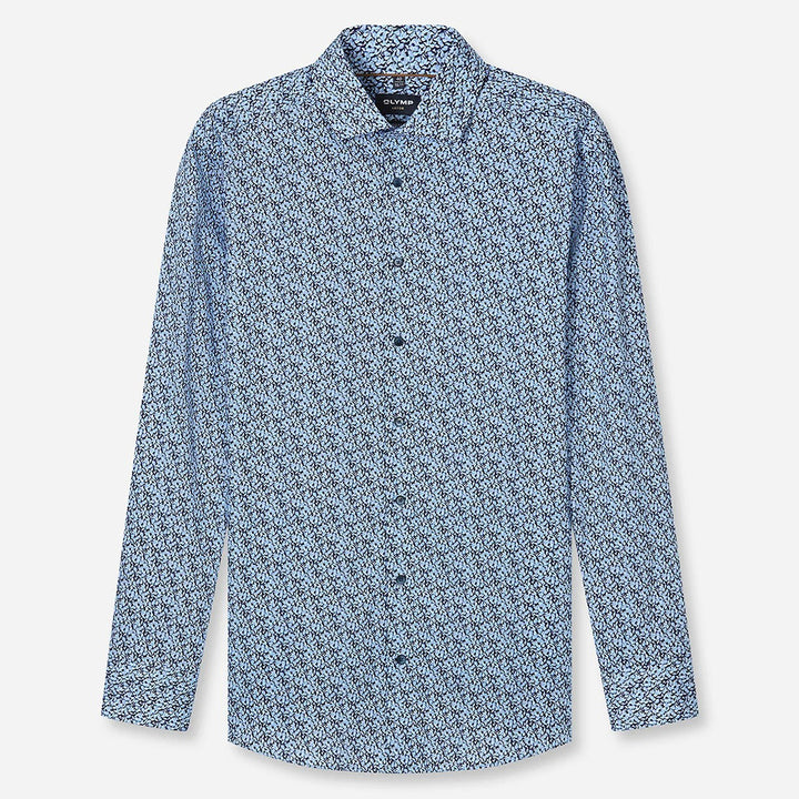 Olymp Luxor Marine Navy Print long sleeve shirt at BAKS