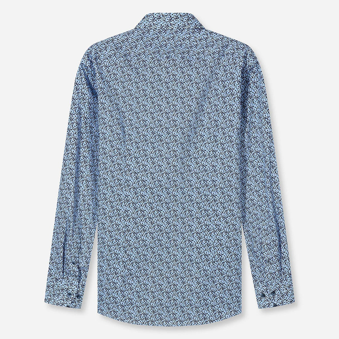 Olymp Luxor Marine Navy Print long sleeve shirt at BAKS