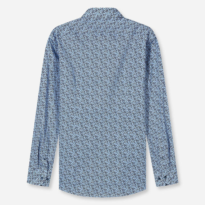 Olymp Luxor Marine Navy Print long sleeve shirt at BAKS