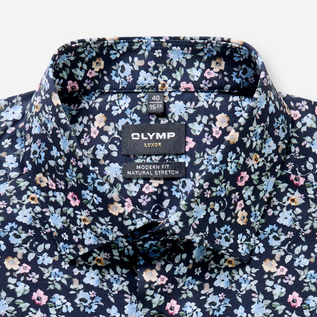 Olymp Luxor Navy Floral long sleeve shirt at BAKS