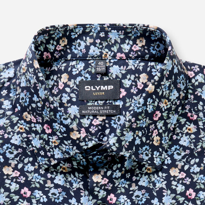 Olymp Luxor Navy Floral long sleeve shirt at BAKS