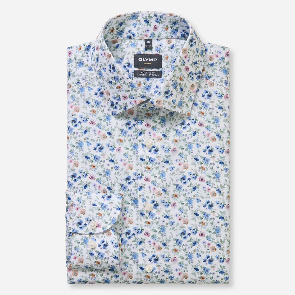 Olymp Luxor White Floral long sleeve shirt at BAKS