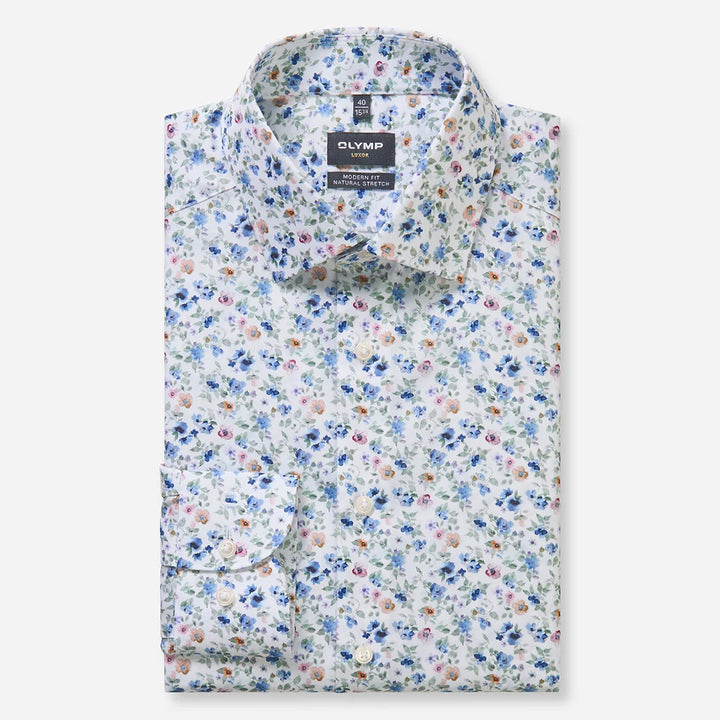 Olymp Luxor White Floral long sleeve shirt at BAKS