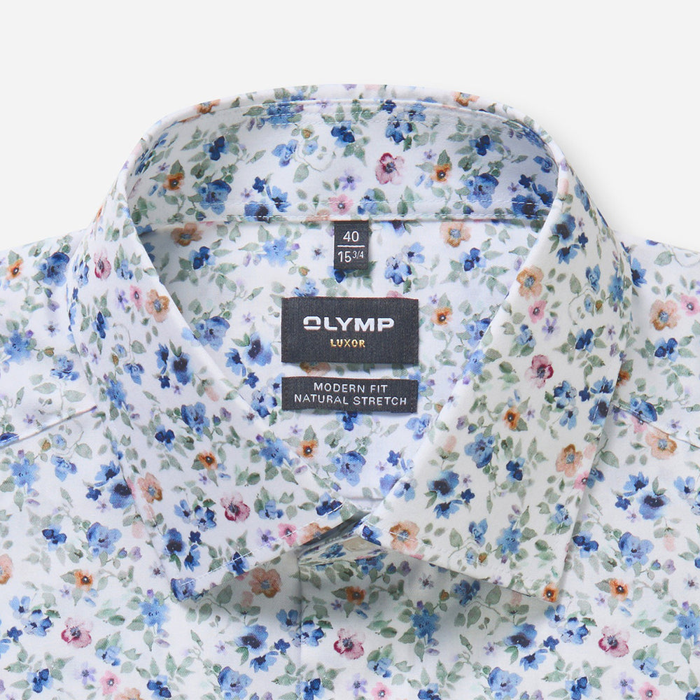 Olymp Luxor White Floral long sleeve shirt at BAKS