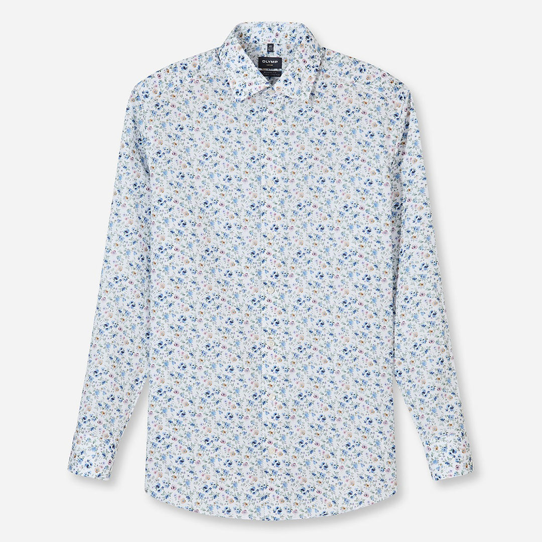 Olymp Luxor White Floral long sleeve shirt at BAKS