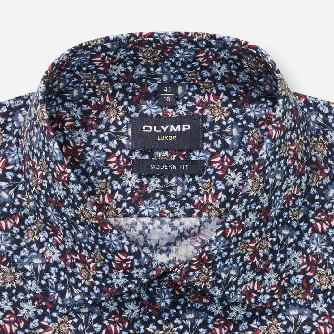Floral patterned shirt with 'Olymp' label on a white background