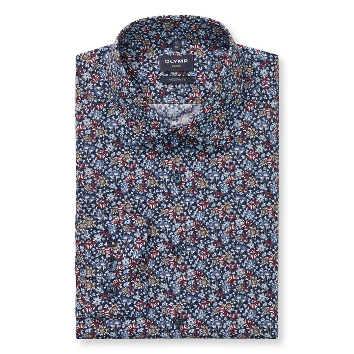 Floral patterned shirt with 'Olymp' branding on a white background