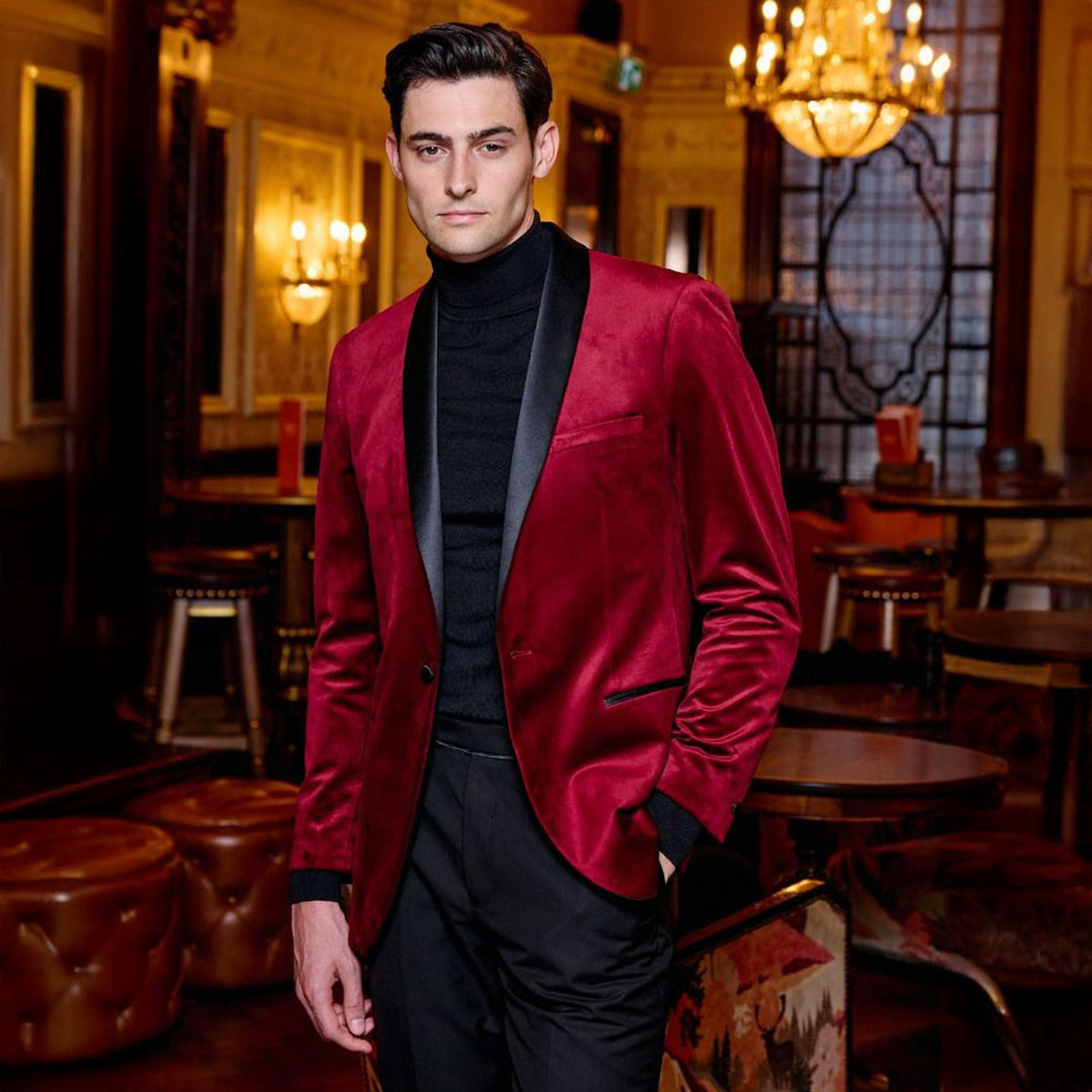 Red Velvet Dinner Jacket – Baks Menswear - Main Image