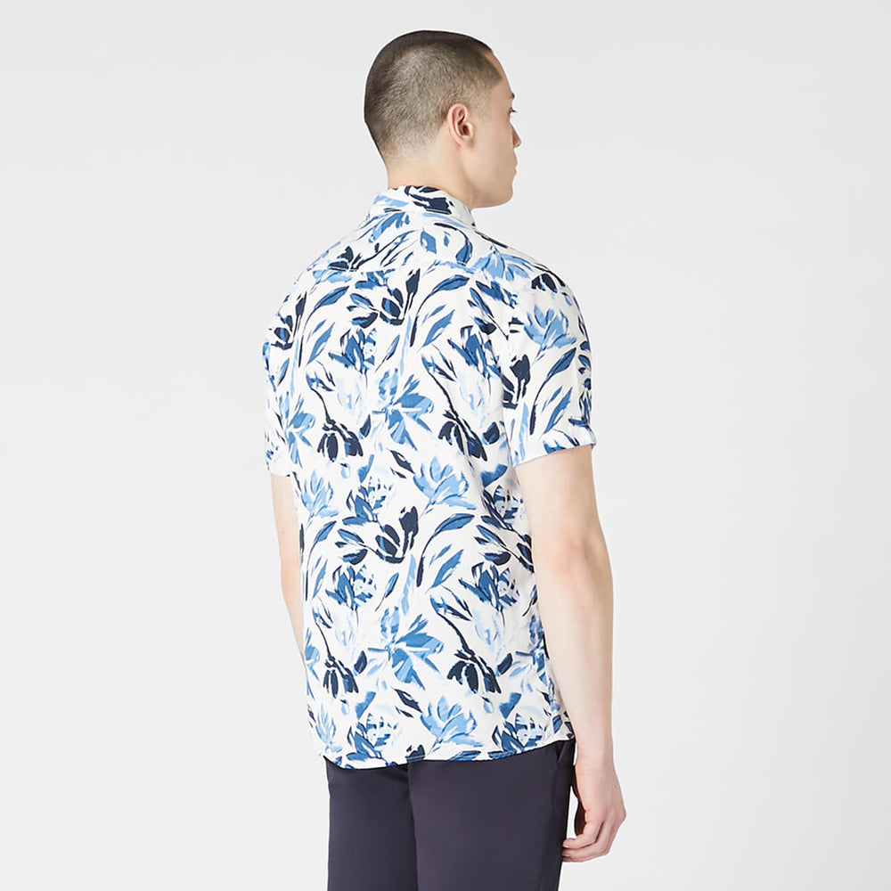 Remus Uomo 13745SS-18 Blue Abstract Flower Print Short Sleeve Shirt - Baks Menswear Bournemouth