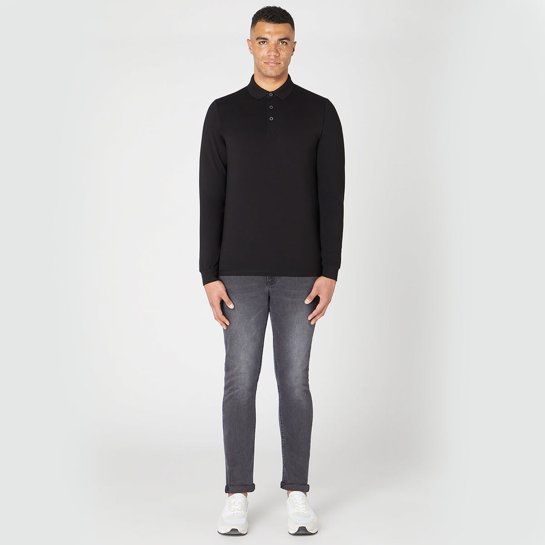 Remus Uomo 3-53123-00 Black Long Sleeve Polo Shirt Top - Baks Menswear Bournemouth