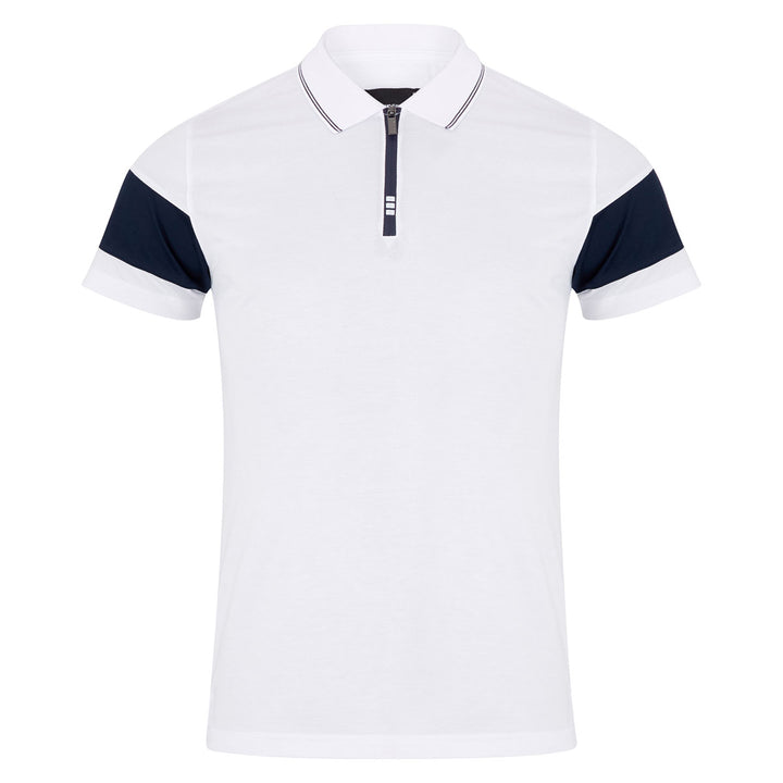 Remus Uomo 58771 White Zip Neck Polo Shirt - Baks Menswear Bournemouth