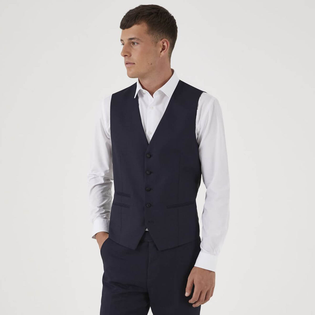 Skopes Newman MM1291 Navy Check Dinner Suit Tuxedo Waistcoat - Baks Menswear Bournemouth