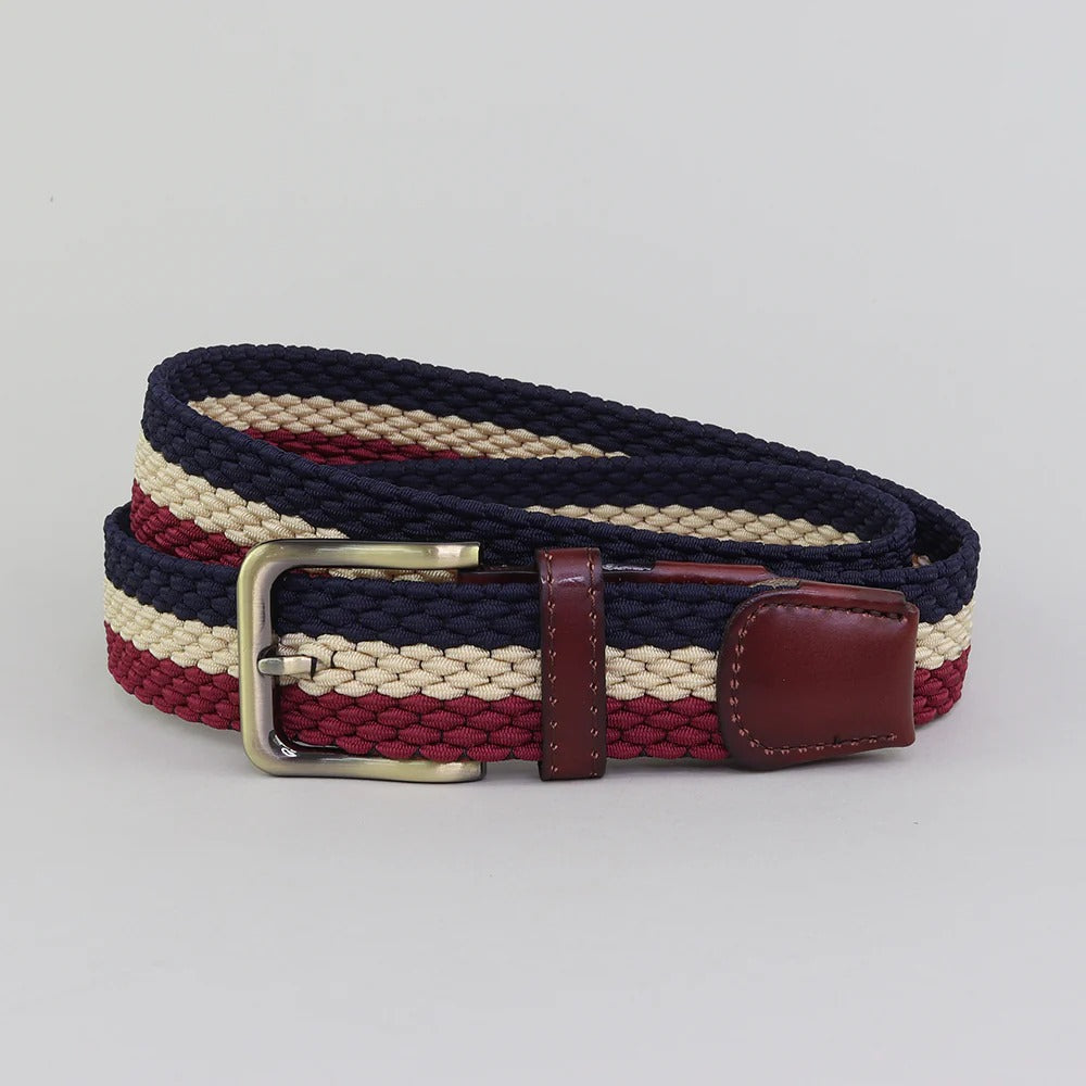 Sophos Essendine 35mm Burgundy Ecru Navy Web Elastic Belt - Baks Menswear Bournemouth