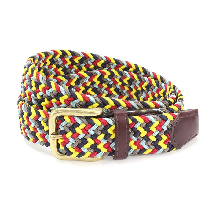 Sophos Waverly Navy Red Yellow Grey 35mm Elasticated Web Belt - Baks Menswear Bournemouth