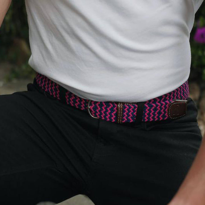 Swole Panda SP-RWB-15 Pink Blue Zig Zag Woven Belt - Baks Menswear Bournemouth