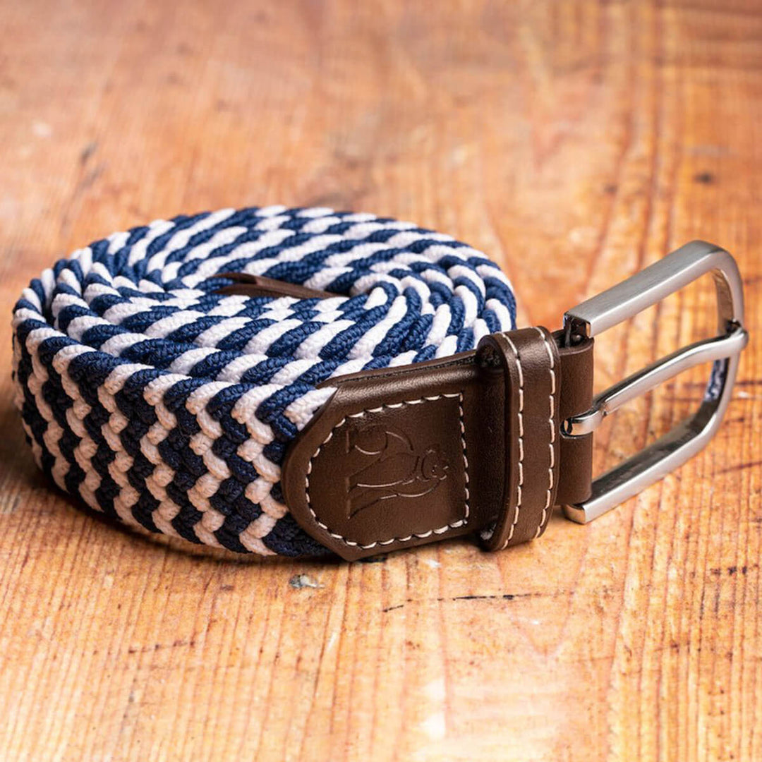 Swole Panda SP-RWB-27 Navy White Zig Zag Woven Belt - Baks Menswear Bournemouth