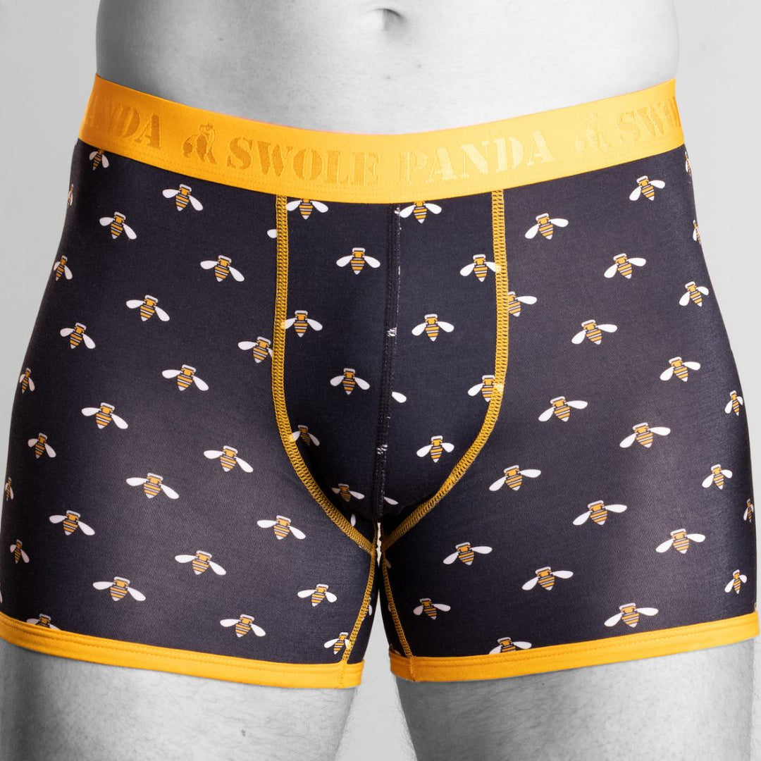 Swole Panda SP-UN-25 Black Bumble Bee Bamboo Boxers Yellow Band - Baks Menswear