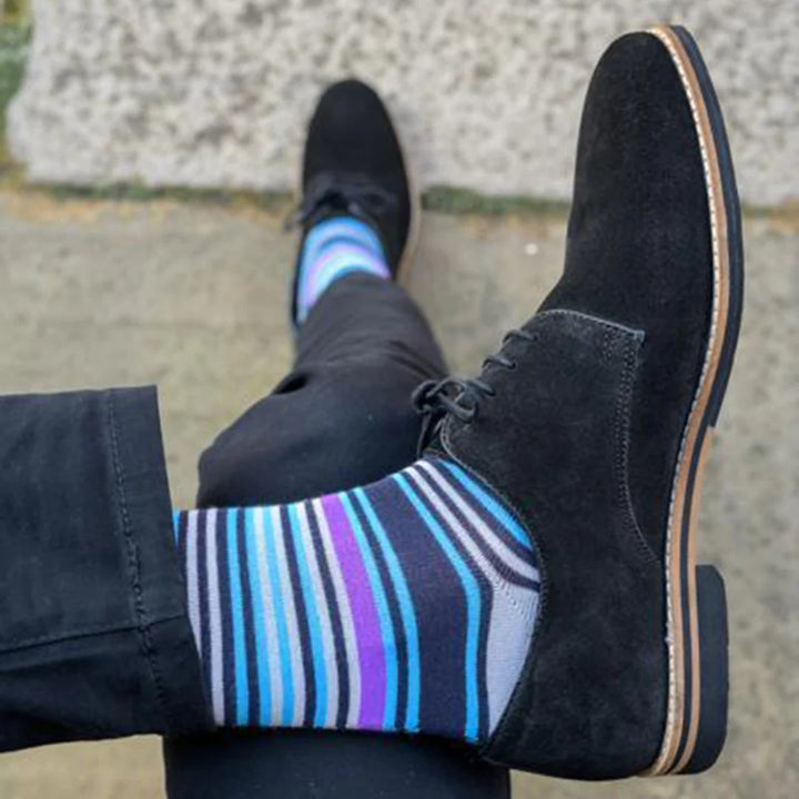 Swole Panda SP287-L Purple and Blue Striped Bamboo Socks - Baks Menswear Bournemouth