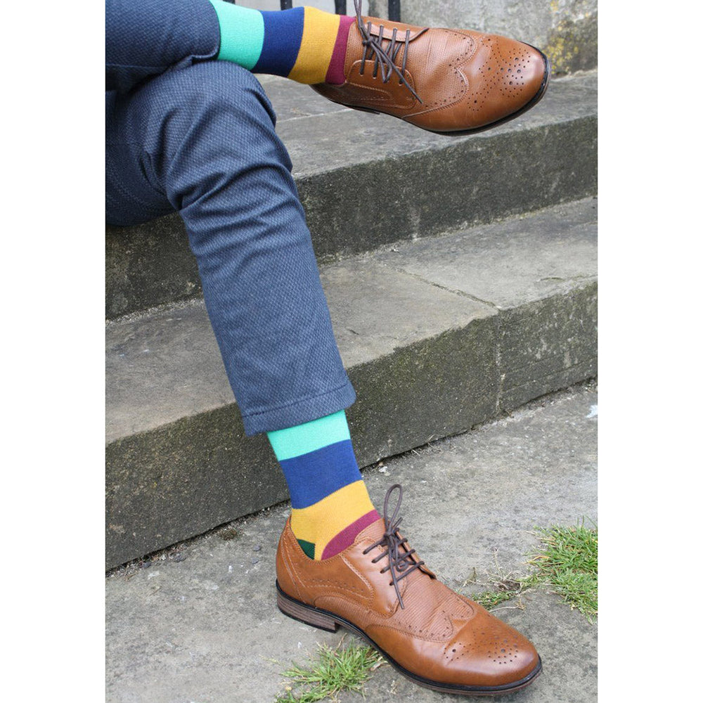 Swole Panda SP302 Multi Coloured Block Stripe Bamboo Socks - Baks Menswear