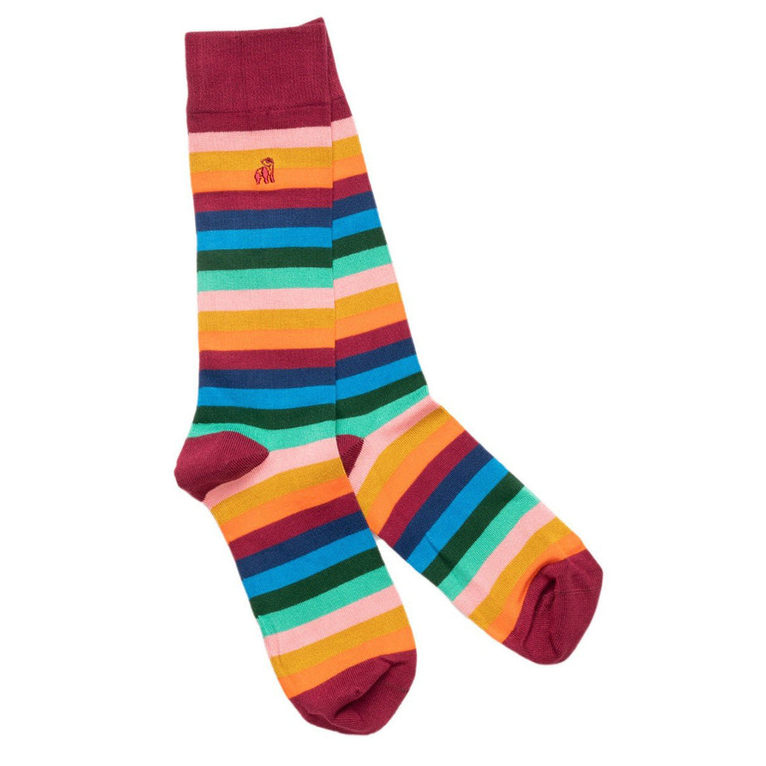 Swole Panda SP304 Red Multi Coloured Fine Stripe Bamboo Socks - Baks Menswear