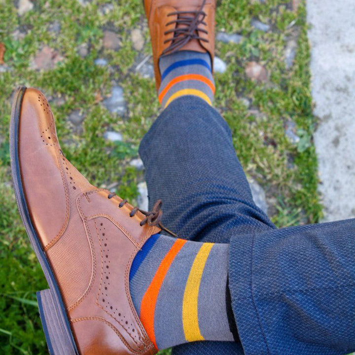 Swole Panda SP349 Grey Multicolour Stripe Bamboo Sock