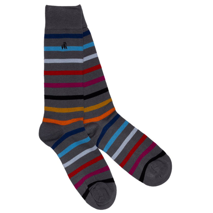 Swole Panda SP349 Grey Multicolour Stripe Bamboo Sock