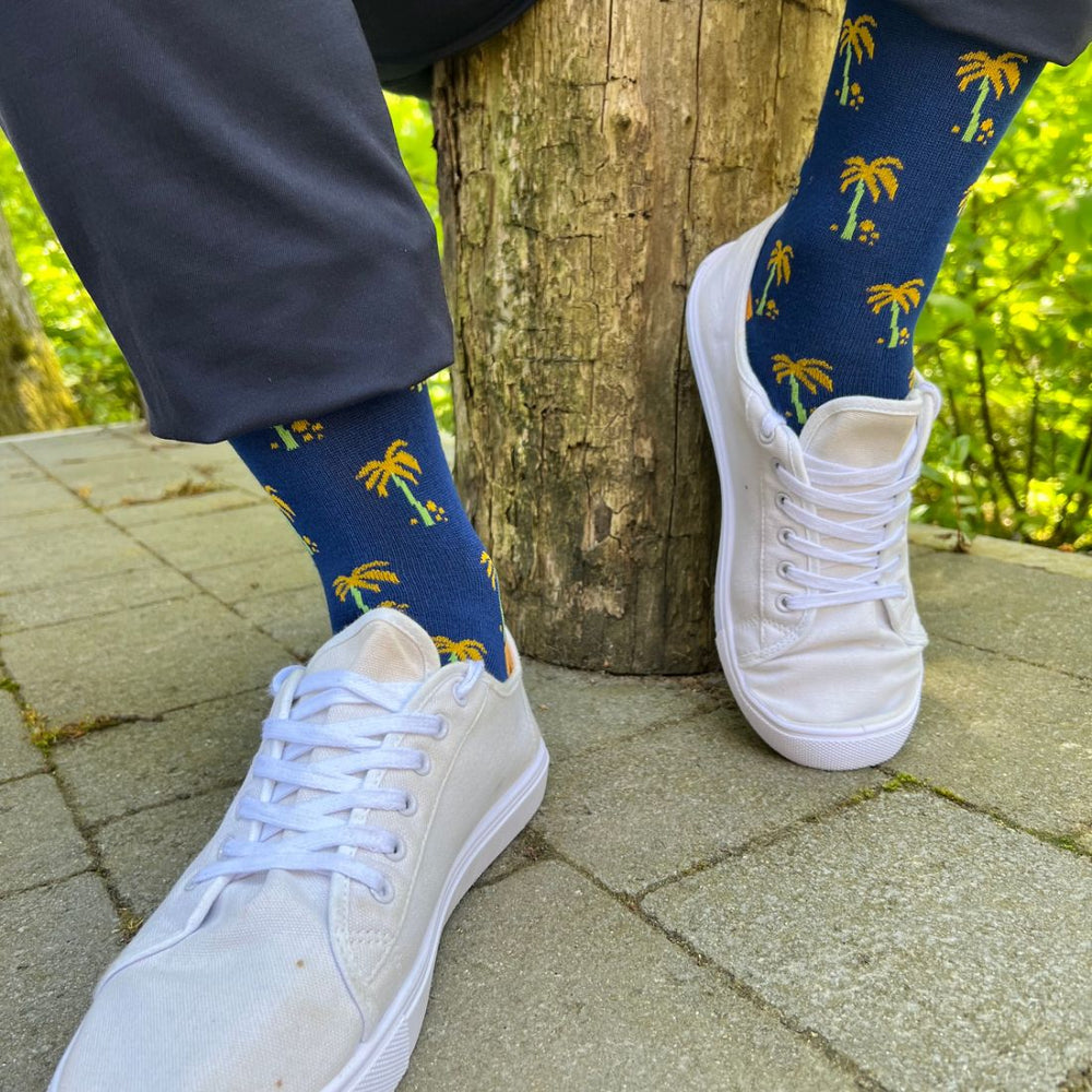 Swole Panda SP352 Blue Palm Tree Bamboo Socks - Baks Menswear