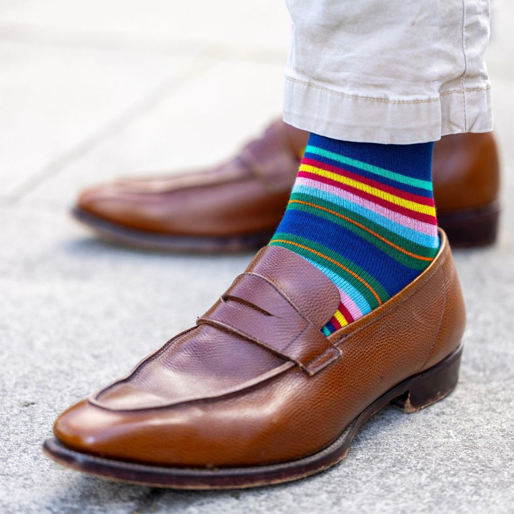 Swole Panda SP456 Royal Blue Multi Stripe Bamboo Socks - Baks Menswear Bournemouth