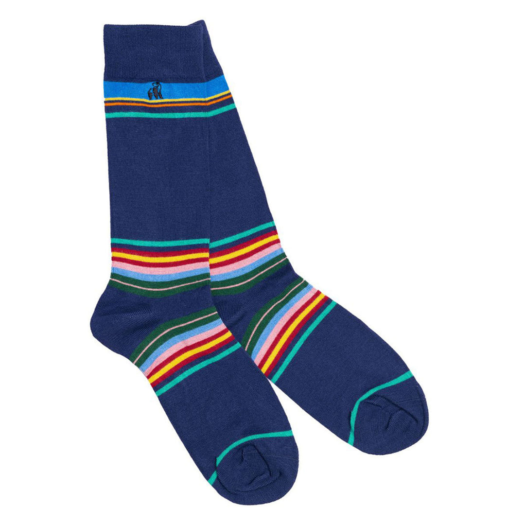 Swole Panda SP456 Royal Blue Multi Stripe Bamboo Socks - Baks Menswear Bournemouth