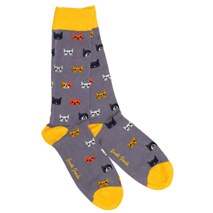Swole Panda SP438-L Grey Cat Bamboo Socks - Baks Menswear Bournemouth
