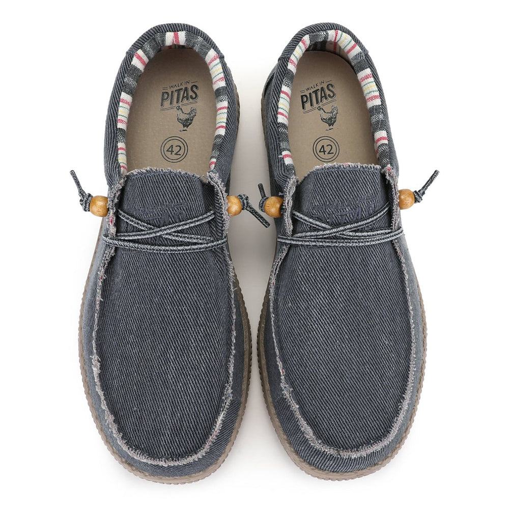 Walk In Pitas WP150 Blue Rustic Weave Wallabi Easy-Ons Shoes - Baks Menswear Bournemouth