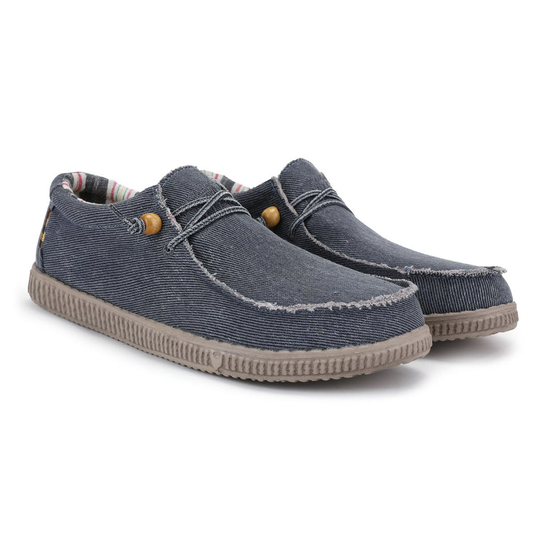 Walk In Pitas WP150 Blue Rustic Weave Wallabi Easy-Ons Shoes - Baks Menswear Bournemouth