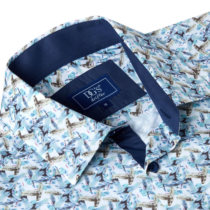 DG's Drifter 131-14461SS-33 Giovanni Green Feather Print Short Sleeve Shirt - Baks Menswear Bournemouth