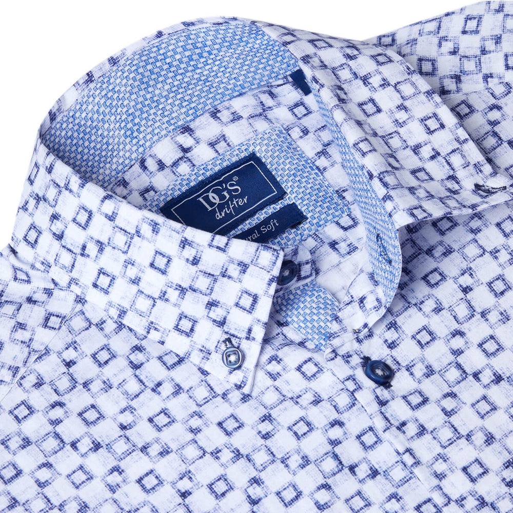 DG's Drifter 131-14565SS-18 Ivano Blue Square Print Mens Short Sleeve Shirt - Baks Menswear Bournemouth