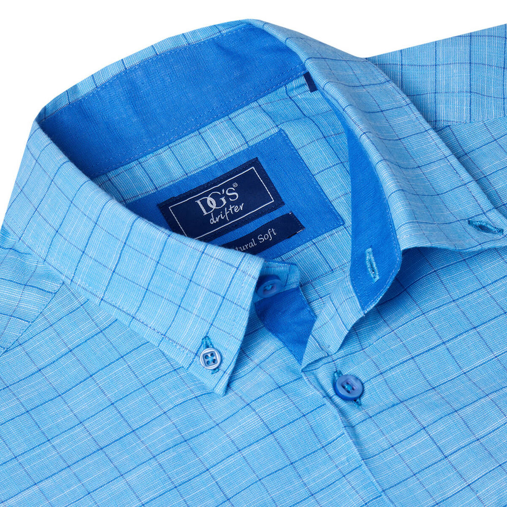 DG's Drifter 14549SS-21 Ivano Blue Checked Short Sleeve Mens Shirt - Baks Menswear Bournemouth