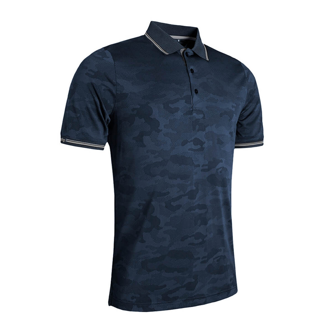 Glenmuir Brody Navy & Light Grey Mens Camo Jacquard Golf Polo Shirt - Baks Menswear Bournemouth