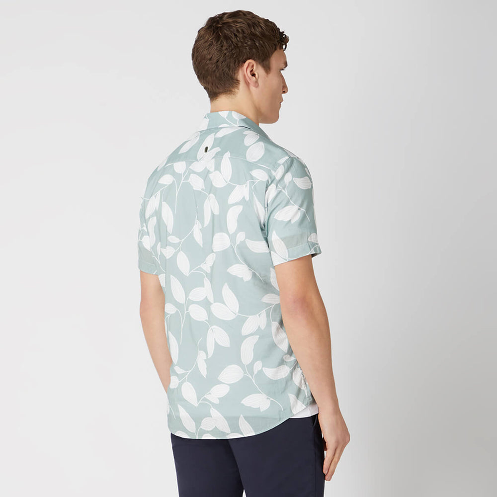 Remus Uomo 121-13717SS-32 Parker Green Leaf Print Short Sleeve Shirt - Baks Menswear Bournemouth