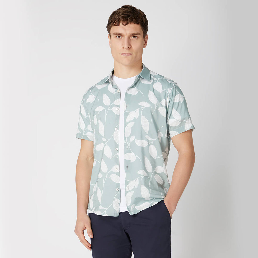 Remus Uomo 121-13717SS-32 Parker Green Leaf Print Short Sleeve Shirt - Baks Menswear Bournemouth