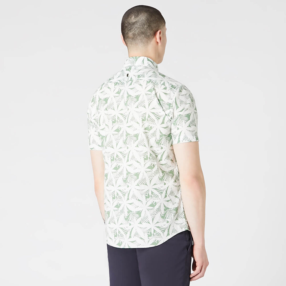 Remus Uomo 131-13743SS-13 Green Leaf Print Mens Short Sleeve Shirt - Baks Menswear Bournemouth