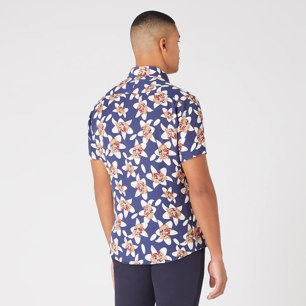 Remus Uomo 131-13747SS-28 Navy Flower Print Short Sleeve Shirt - Baks Menswear Bournemouth