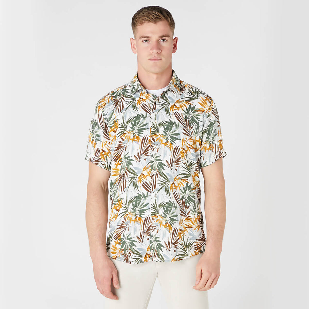 Remus Uomo 131-13751SS-15 Green Leaf Print Short Sleeve Shirt - Baks Menswear Bournemouth