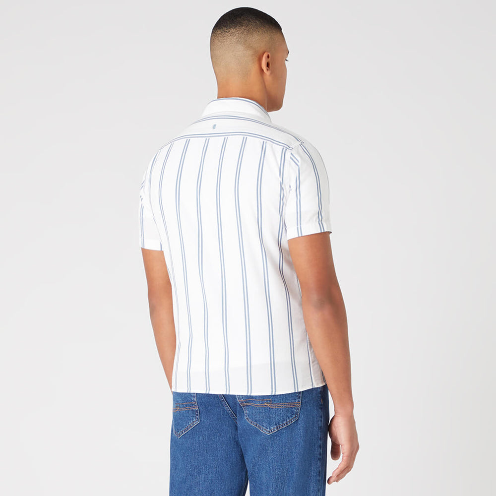 Remus Uomo 131-13758SS-12 Paolo White Blue Stripe Short Sleeve Shirt - Baks Menswear Bournemouth