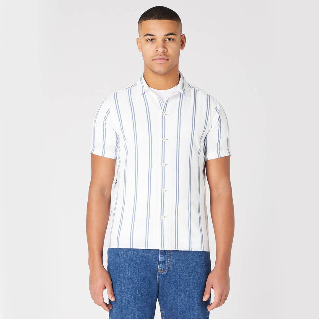 Remus Uomo 131-13758SS-12 Paolo White Blue Stripe Short Sleeve Shirt - Baks Menswear Bournemouth